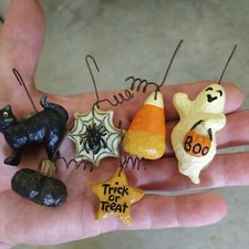 6 Spooky Whimsical Hand Painted Resin Happy Halloween Ornaments Salem Collection picture