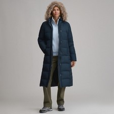 Eddie Bauer Women's Blue Long Down Parka Coat Hooded Faux Fur Trim XL picture