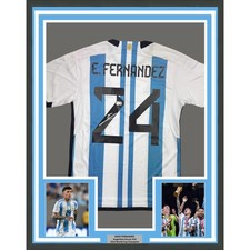 Framed Autographed/Signed Enzo Fernandez 35x39 Argentina Jersey Beckett COA picture