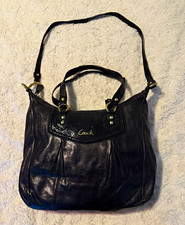 Coach Ashley black leather tote bag with python embossed trim picture