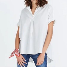 Madewell White Courier Button-Back Oversized Women's Shirt (HOLE)  | Size M picture