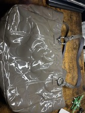 Coach Signature Patent Leather Gallery Tote Medium Olive Taupe Shoulder Bag F177 picture