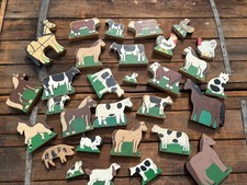 VTG Wood Farm Animal Cutout Lot 30 Doublesided Painted Folk Art picture
