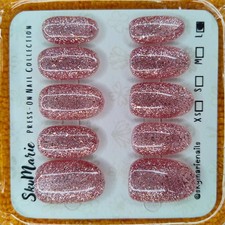 SkyMarie Handmade Large Rose Gold Glitter Press-On Nails | Shimmer Oval Almond picture