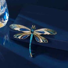 Luxury Blue Dragonfly Brooch Gold Tone Crystal Insect Pin Nature Jewelry Gift picture