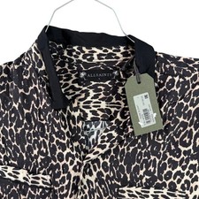 AllSaints Feline SS Shirt Women Large Ecru White Leopard Print Loop Collar NWT picture