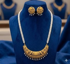 South Indian Traditional Gold Plated Bridal Necklace Set with Earrings for Women picture