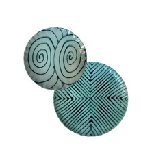 Vintage Studio Pottery Plates Set 2 Signed Stewart 1988 Turquoise Green Ceramic picture