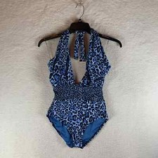 Michael Kors Women's Blue Cutout Cross Front Halter One Piece Swimsuit Sz 10 NWT picture