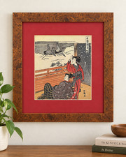 Vintage Koryusai Ukiyo-e Framed Bookplate Cranes Returning Home Japan picture