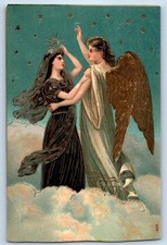 c1910's Christmas Religious Angel And Stars Embossed Unposted Antique Postcard picture