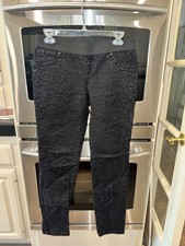 INC International Concepts Flocked Leopard Pants SZ 2 Elastic Waist Monochrome picture