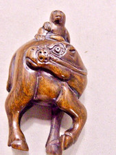 VINTAGE ANTIQUE NETSKUE CARVED BOXWOOD MONKEY RIDING A HORSE NETSUKE SIGNED picture