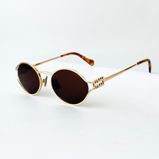 Miu Miu SMU 52YS Gold Frame Brown Lens Round Sunglasses Women 55-20-130 picture