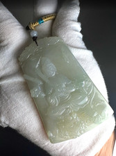 Natural Grade A Jadeite Jade Pendant Manjushri Buddha Wisdom Carving + Cert picture