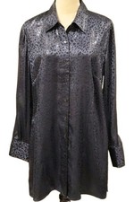 Chico's Silk Blend Animal Print Blue/Gray Long Side Slit Blouse 2 (12-14) picture