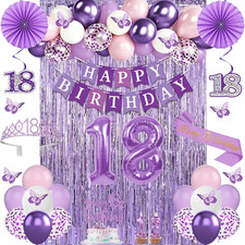 18th Birthday Decorations for Girl, 52pcs Purple 18th Birthday Decorations, 18 S picture