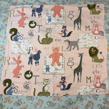 Vintage Baby Blanket, Alphabet Animal Print, Pink And Blue, Top Only, 66x64 in picture