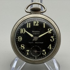 Vintage Westclox Scotty Pocket Watch Men 50mm Black Dial Manual Wind Silver Tone picture