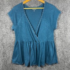 Torrid Teal Blue Slub Knit Lace Trim Surplice Wrap Peplum Top Plus Size 2 2X picture