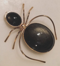 LARGE 26.4 GRAMS 14KT GOLD ESTATE OBSIDIAN ANT BROOCH-PENDANT APPRAISED AT MORE picture