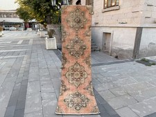 Terracotta Runner Rug 2.5x9.2 ft Vintage Turkish Wool Distressed Floral Carpet picture