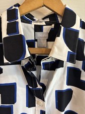 CHICO'S 3 3/4 Sleeve ‘No Iron Stretch Cotton Shirt' - XL Black Royal Blue NWOT picture