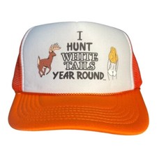 Funny Trucker Hat I hunt white tails year around Deer hunting Hat Orange Hunting picture