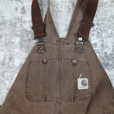 Vintage Carhartt Double Knee Bib Overalls 36x34 Brown Duck Canvas Made in USA picture