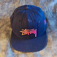 Stussy Script Logo Black Snapback Hat Pink Orange Embroidered 100% Cotton Rare picture