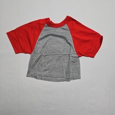 Vintage Cropped Raglan T Shirt Red Gray Short Sleeve Womens Small Tee 80s picture