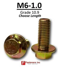M6-1.0 x (Choose Length) Grade 10.9 Metric Flange Bolts Yellow Zinc Hardened picture