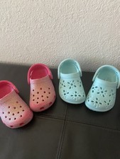 Crocs Toddler Clogs Lot of 2 Pairs Pink & Light Blue Slip-On Rubber Sz 5 picture