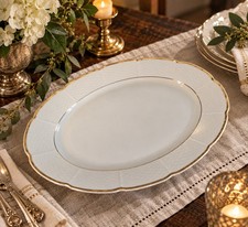 Vintage Baum Bros Princess Oval Serving Platter Gold Trim Czech, Fine Porcelain picture