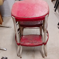 Cosco Vintage Folding Step Stool, Red/White, Metal Frame, Kitchen picture
