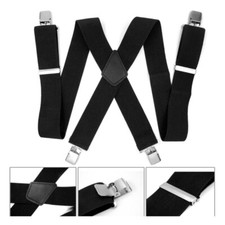 TechTongda Adjustable Mens Braces Suspenders Black 50mm X High Elastic Material picture