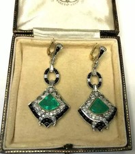 3Ct Art Deco Style Lab Created Emerald & Diamond Anniversary 925 Silver Earrings picture