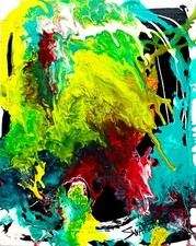 Original Abstract FLOWERS VASE PAINTING canvas 16x20 SWARTZMILLER DNA SIGNED ART picture