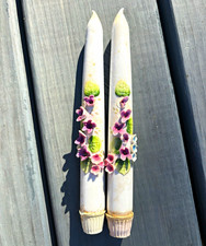 Pair Vintage Ucagco Floral Ceramic Taper Candles 8 in Japan picture