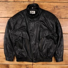 Vintage C'zar Bomber Jacket 2XL Mens 80s Black Leather Lined Biker Moto picture