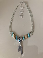 Vintage Carolyn Pollack Southwestern Liquid Silver Turquoise Necklace 21” picture