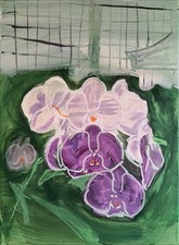Original Purple Orchid Greenhouse Floral Abstract Acrylic Painting on Canvas picture