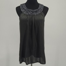 Adiva Womens Sequin Neck Sleeveless Blouse Gray Keyhole Back M B2B1598A047AD picture