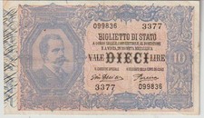 Italy 10 Lire Banknote 1888 Choice Very Fine Grade-35 P#20-A 