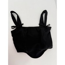 Japna Womens Black Corset Crop Top Bow Straps Smocked Back Sz XS picture