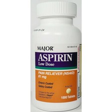 Major Low Dose Aspirin 81 mg EC Table 1000Count Baby Aspirin Generic Bayer 6/26 picture
