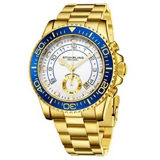 Stuhrling Men's Chronograph Diver 10 ATM White Dial Gold Bracelet Sport Watch picture