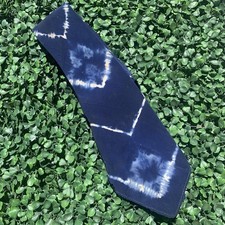 Antique 1940s 40s The Sultan Blue & White Tie-Dye Rayon Tie  picture