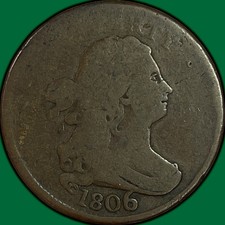 1806 Large 6, Stems Draped Bust Half Cent Good G Coin #48877 picture