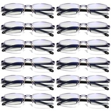 12PK Mens Rectangular Rimless Blue Light Blocking Reading Glasses Unisex Readers picture